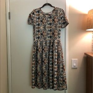 Navy/orange print LuLaRoe Amelia Dress - Sz L